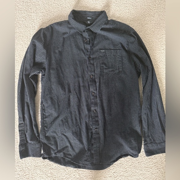 Volcom Men's Black and Gray Checkered Button Down Shirt - Picture 1 of 5